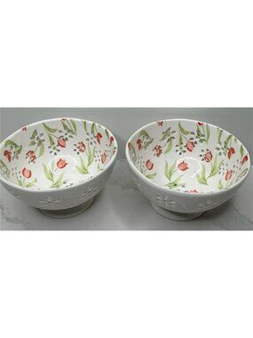 2 Prima Design Bowl Pink Tulip Floral 6”x3.5” With Drainage Holes Ceramic New